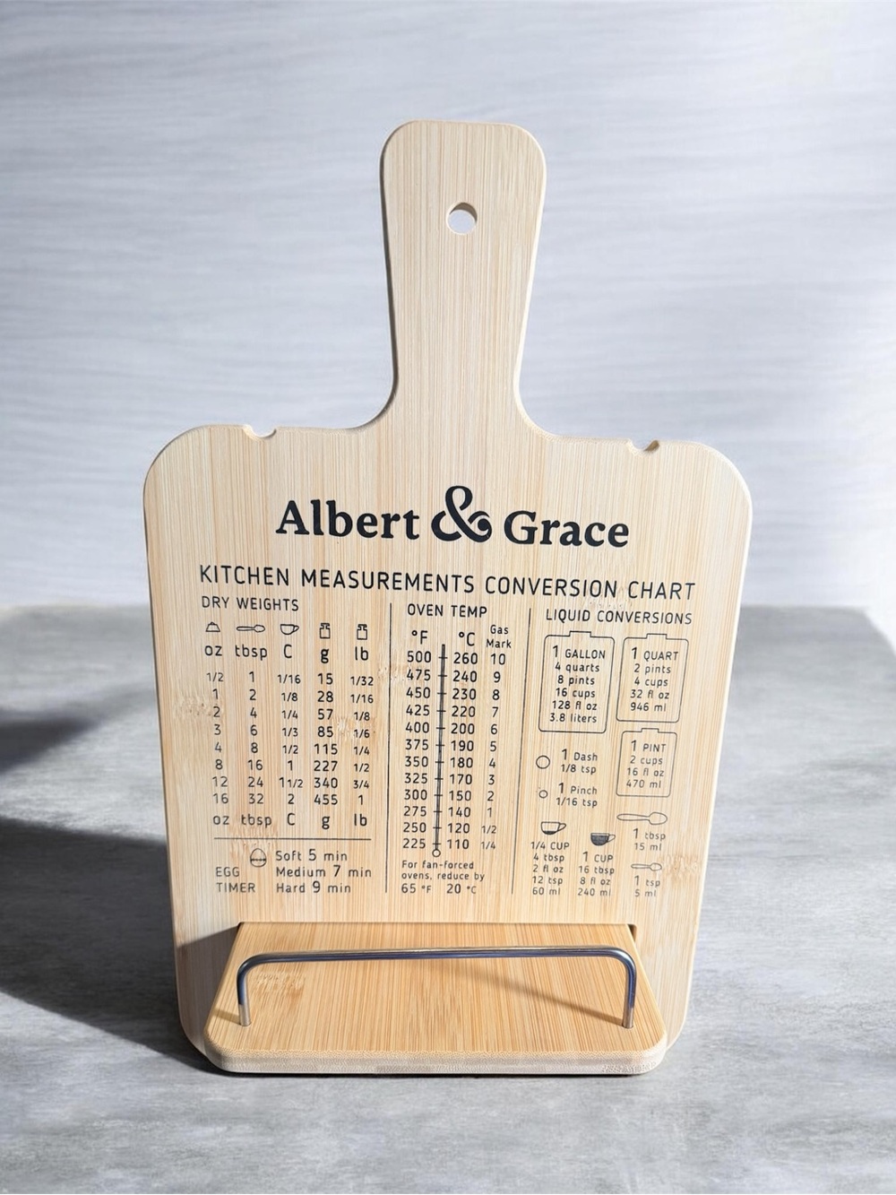 Albert & Grace Bamboo Cookbook Stand with Conversion Chart
